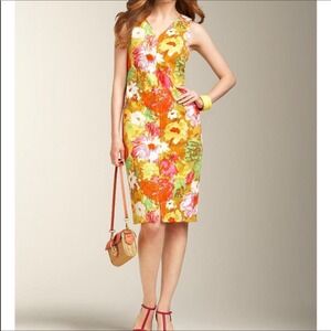 Talbots Peyton Painterly Floral Dress Bright Colorful Orange Pink Green Sz 10P